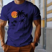New Summer Men's Fashion T-shirt Personality Sunset Glow Printed Men's T-shirt Top XS