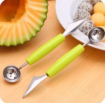 2 In 1 Stainless Steel Kitchen Cut Watermelon Carving Knife Fruit Digging Spoon Ice Cream Platter HD