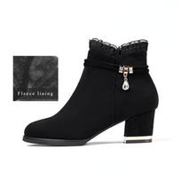 Batai moterims Žieminiai Korėjietiški Laisvalaikio Moteriški Lengvi Šilti Ankle Boots Nėriniai Nėriniai Aukšti Kulniukai Botas Muje 35 black
