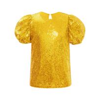 Girls Short Puff Sleeves Shiny Sequins Top Jazz Dance Cheerleading Performance Wear 7-8 Years auksas