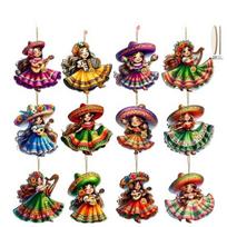 Yousheng 12 vnt. Meksikietiškų šokančių merginų papuošalas Cinco De Mayo Kabantis papuošalas Medinis Fiesta Meksikos papuošalas Karnavalams, vakarėlių dovanėlėms, namų eglutei 12pcs beige