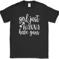 Girl Just Wanna Have Guns T-Shirt Funny Gym Fitness Lifting Workout Text Tee XL