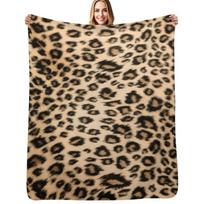 Leopardo rašto dirbtinio kailio pledas Skalbiamas mašinoje Minkštas šiltas pledas Size: 75*100cm, Weight: 230 GSM beige