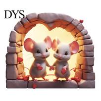 Peel Stick Animal Decals Mouse Hole Wall Decal, 3D Illusion Couple Mice Stickers, Removable Waterproof Adhesive and Art for Bedroom Staircase A