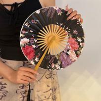 Exquisite Folding Hand Fan Bamboo Handle Chinese Fans Home Decor Hand Circular Fan  Gift Style C