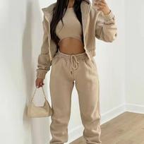 European and American women's three-piece trousers fleece hooded sweater sports fashion casual winter wear complete set S dramblio kaulas
