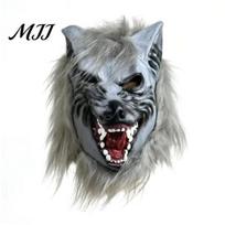 Soft Latex Costume Headgear Halloween Werewolf Full Head Mask, Wolf Cosplay with Secure Fit Realistic Fur, Party Haunted House Prop, Adjustable Adult
