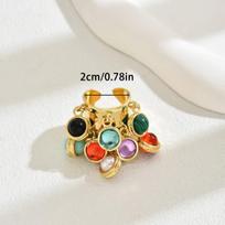 Simple Light Luxury Colored Gem Open Adjustable Ring Women European Niche Index Finger Jewelry Gift