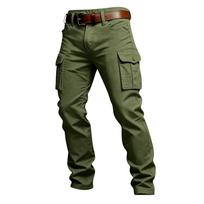 Men's Cargo Pants with Multiple Pockets for Hiking and Outdoor Sports L armijos žalia spalva