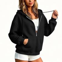 Women's Loose Fit Zip-Up Hoodie with for Casual Everyday Wear L juoda