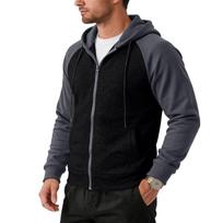 Men's Casual Color Block Zip-Up Hoodie L juoda