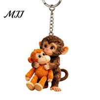 Mini Keychain 1/2Pcs Crochet Punch Monkey Printed 3D Charm Colorful Desk Decoration Functional Bag Keys Monkey-themed Accessory Handmade B