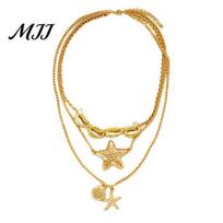 Coastal Layered Necklace Seashell Starfish Pendant Style Three Multi-layered Chains for Women Summer Beach Vacation Holiday Jewelry Elegant auksinė