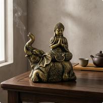 Buddha Riding Elephant Figurine Resin Statue Decorative Home Decor for Table Display