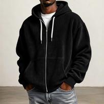 Men's Corduroy Zip Up Hoodie with Dropped Shoulder L juoda
