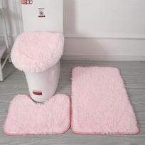 3pcs/set Microfiber Toilet Lid Cover Rugs Fluffy Hairs Shower Carpets Sets Bath Mat Set  Shower Room rožinė