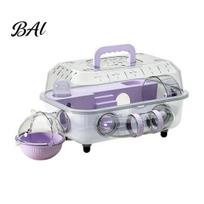Pet Cage with Stairs Hamster Tunnel, Transparent House Running Wheel Golden And Water Dispenser, 2-Tier Habitat Playpen for Small Pets Breathable violetinė