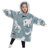 Wearable Blanket for Baby Kids Oversized Robes Fleece Hoodie Sweatshirts Winter Hooded Pullover Robe for Boys Girls Plush Fluffy Bathrobe With Pockets one size