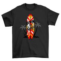 Summer feel 52 Surfboard & Palm Trees T-shirt Ride the Wave of Laughte L