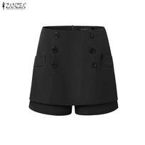 ZANZEA Women Zip-up High Waist Layers Back Zip-up Solid Color Casual Shorts Pants M juoda
