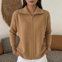 Women's Color Knit Zip Front Lapel Collar Cardigan Sweater for Casual Daily Wear XXL kupranugaris