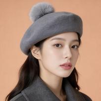 Women's Hat Rabbit Fur Beret - Women's British Vintage Autumn Winter Versatile Painter's Cap 54-58cm adjustable