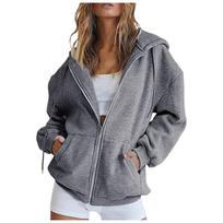 Women's Lined Zip Up Hoodie Color Loose Fit Casual Top L