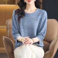Women Lace Ruffled Collar Fleece Lined Thermal Base Top Long Sleeve Casual Winter T Shirt M mėlyna