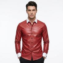 Motorcycle Slim Fit Men's Stylish Handmade Biker Red Shirt Real Lambskin Leather S raudona