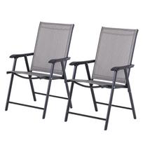 Set of Two Folding Garden Chairs - Grey 58 x 64 x 94 cm pilka