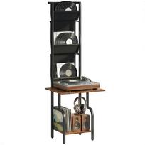 Vinilinių plokštelių grotuvo stovas Plokštelių laikymo vieta su grotuvo stovu Oksfordo audinio kišenės Apatinė lentyna Rustic Brown ir Juoda 50 x 48.5 x 144 cm