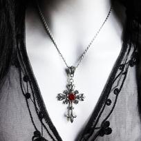 Vintage Ruby Cross Necklace Gothic Diablo Fashion Pendant Necklace raudona