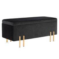 Bench, Upholstered Bench with Storage, Metal, Rubberwood, Foam, 100 x 40 x 42 cm, Black 100 x 40 x 42 cm juoda