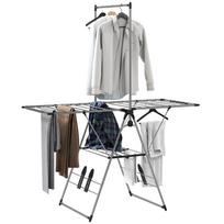 Folding Clothes Airer, Standing Dryer with Adjustable Wings, Shoe Holders, Stainless Steel, 156.5 x 68 x 192 cm, Silver 156.5 x 68 x 192 cm sidabras