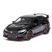 1:32 mastelio Honda Civic Type R žaislinis automobilis vaikams, metalinis miniatiūrinis modelis, atitraukiamas, atidaromos durys, garsas, šviesa, kolekcinė dovana berniukams juoda