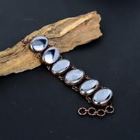 Shungite Gemstone Bracelet, Copper Electroformed Handmade Designer Bracelet Jewelry, Adjustable Chain Bracelet Gift For Women