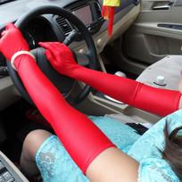 Summer Women Lace Mittens UV-proof Gloves Satin Stretch Gloves Driving Gloves  for Lady Girls Accessories EMA raudona