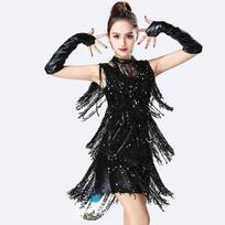 Latin Dance Skirt Sequined Tassel Dance Skirt Stage Performance Costume Party Dance Dress Dance Costume Competition Performance Costume XXL juoda