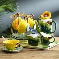 Hibiscus Pattern 17-Piece Ceramic Coffee & Tea Set