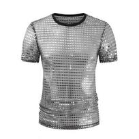 Sequined T-Shirt for Men Sparkling Dot Jazz Modern Dance T-Shirt Round Neck 2XL sidabras