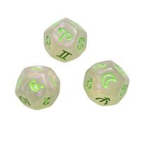 3 vnt / rinkinys Astrologijos kauliukai 12 pusių dvylikos žvaigždyno zodiako ženklo kauliukai blizgantys akriliniai laimės kauliukai žaislas Taro kortos Žaidimo būrimo priedas