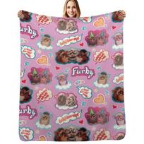 Authentic Vintage Y2K Furby Pack Pattern Throw Blanket Fluffy Cozy Throw Blanket for Home Decor 102x76cm(40x30in) pink