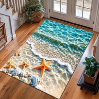 3D Beach Ocean Area Rug, Starfish Seashell Print Carpet for Living Room, Non-Slip Soft Floor Mat, Creative Summer Home Decor 50cm x 80cm