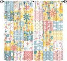Boho Patchwork Floral Blackout Curta Pieced Patchwork Plaid Design Farmhouse Yellow Print Window Drapes For Bedroom Living 53x116CM-2PC