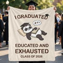Educated Exhausted Panda Class Of Flannel Throw Blanket, Funny Graduation Soft Cozy Blanket For Sofa Bed Home Decor Gift Size: 75*100cm, Weight: 230 GSM