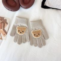Knitted Material Kids Winter Gloves Full Finger Design Knitted Mittens  Outdoor Sports smėlis