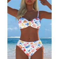 New Split Print Slim Bikini Suit Swimsuit Women's European and American Sexy Bikini S