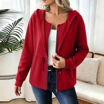 Women's Casual Zip-Up Hoodie Sweatshirt with Pockets XXL raudona