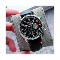 (Juoda) Seiko vyriškas laisvalaikio kvarcinis laikrodis Odinis dirželis Juodai baltas ciferblatas Automatinė datos rodymo funkcija Daugiafunkcis chronometras Švytintys Šeši rodyklės