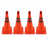 4Pcs Collapsible Traffic Cone Orange Reflective Pop Up Foldable Construction Parking Safety Cone with LED Light 18inch PP+Oxford cloth